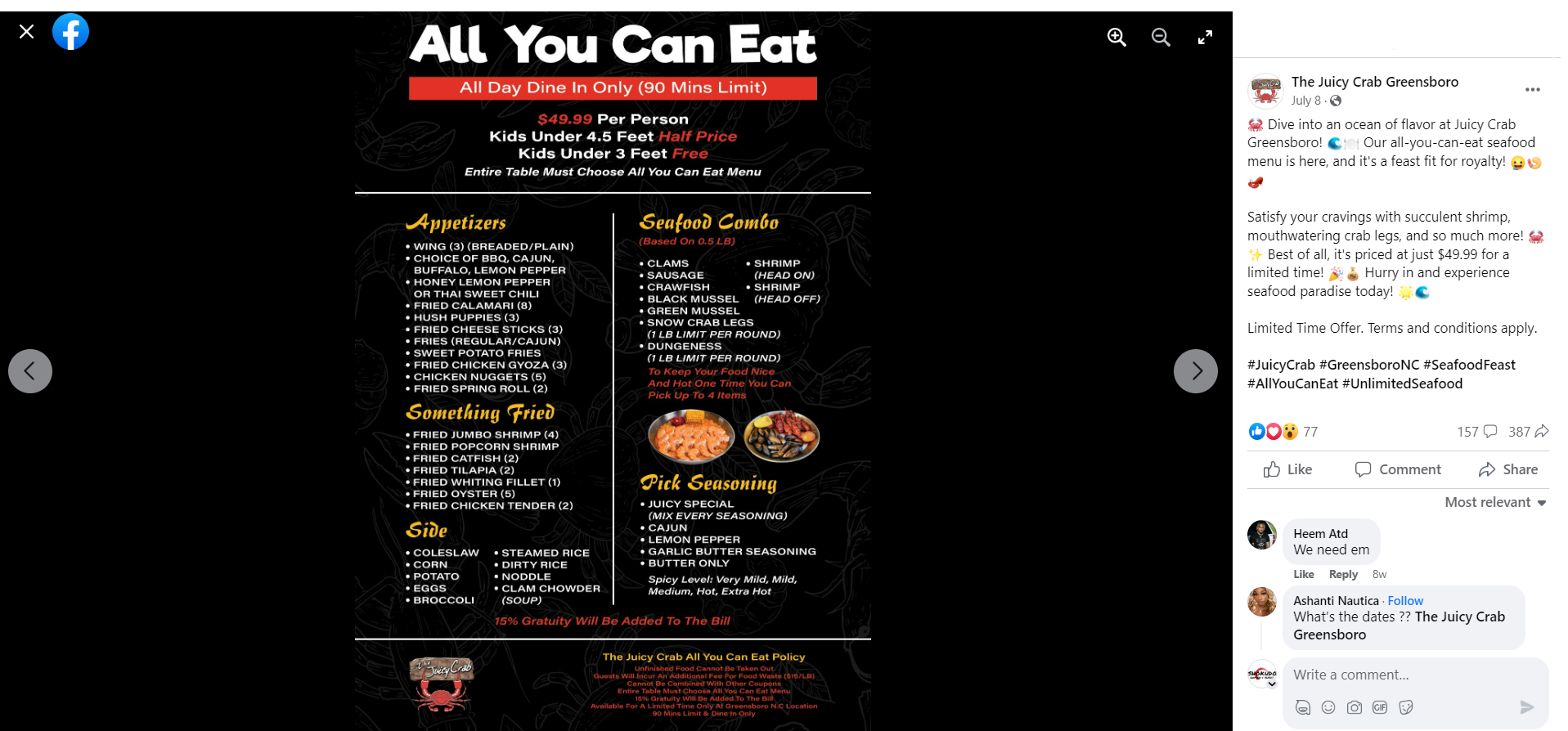 The Juicy Crab Greensboro Social Media Campaigns