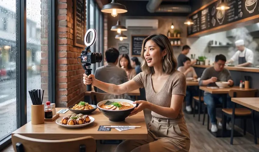 influencer in a restaurant